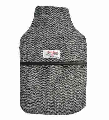 grey herringbone harris tweed hot water bottle