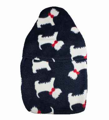 2.0L navy scotty bows fluffy fleece hot water bottle cover