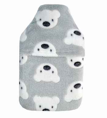 2.0L grey teddy fluffy fleece hot water bottle cover