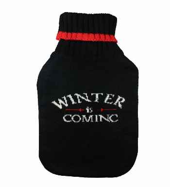 winter is coming knitted hot water bottle cover