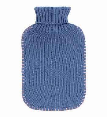 Blue Latex Free Cotton Knit Hot Water Bottle