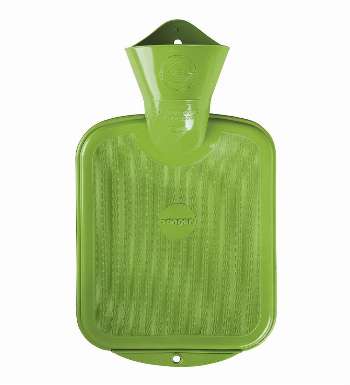 small green hot water bottle