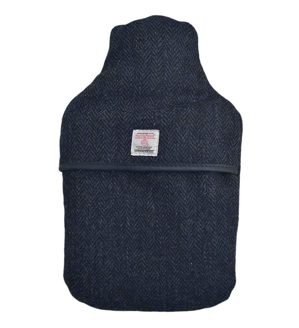 navy herringbone harris tweed hot water bottle