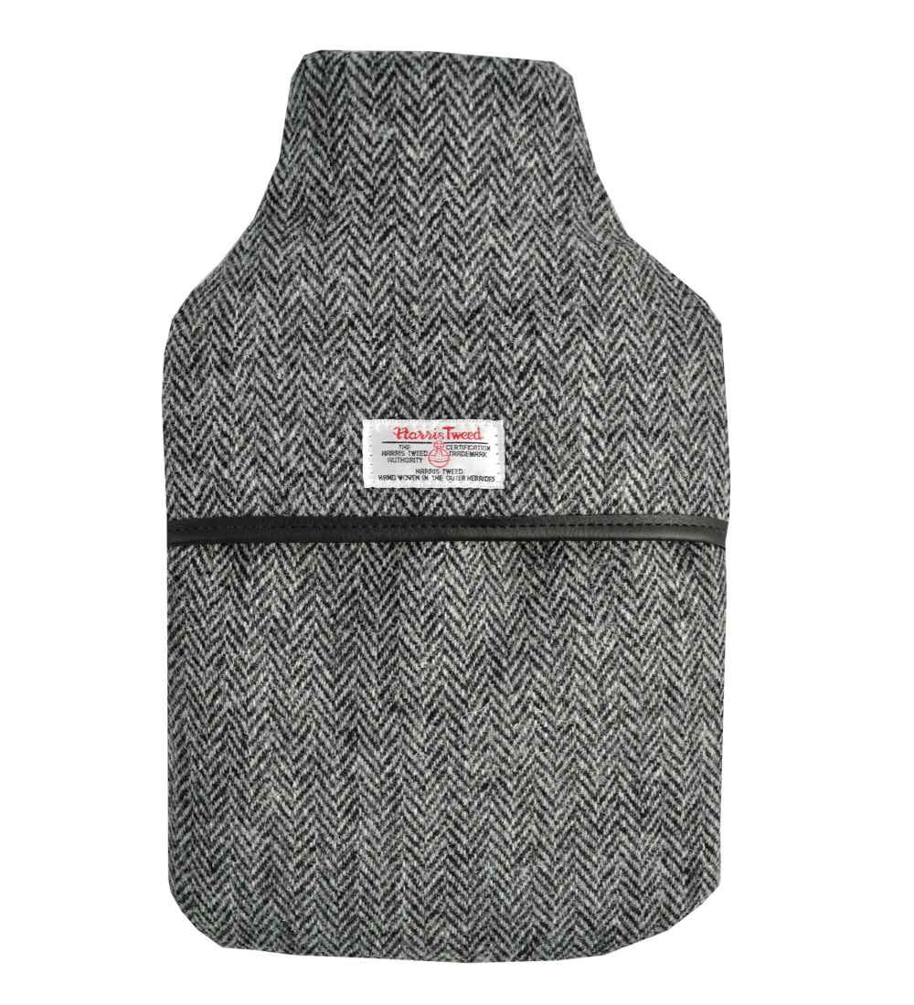 grey herringbone harris tweed hot water bottle