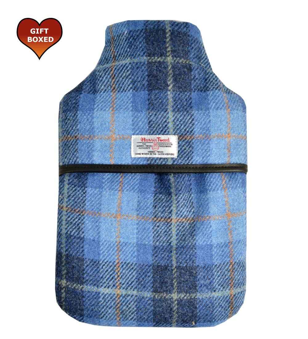 harris tweed blue hot water bottle