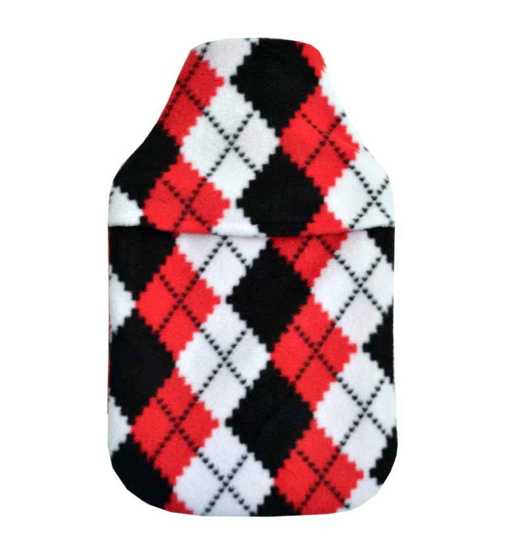 red argyle hot water bottle