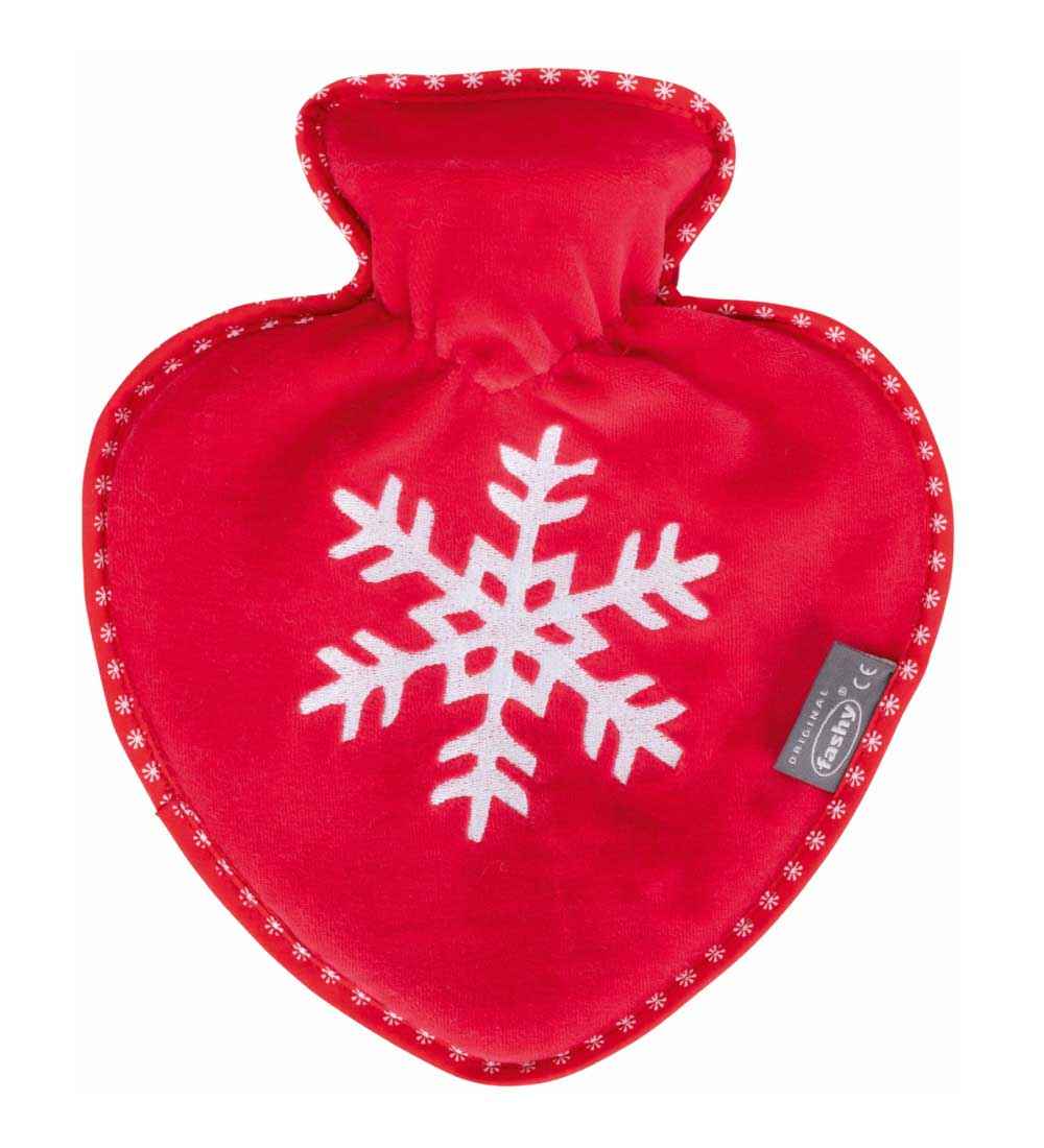 snowflake heart hot water bottle