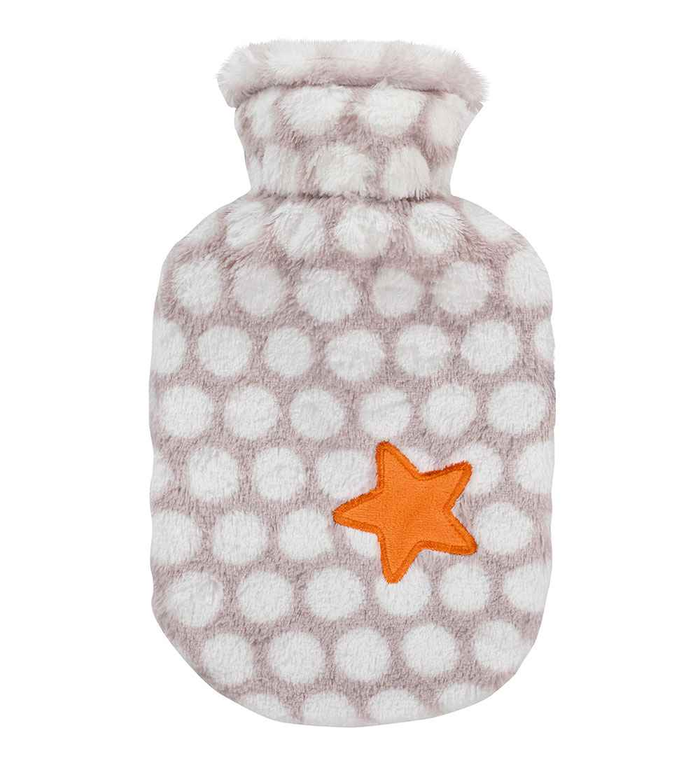 spots orange star hot water bottle