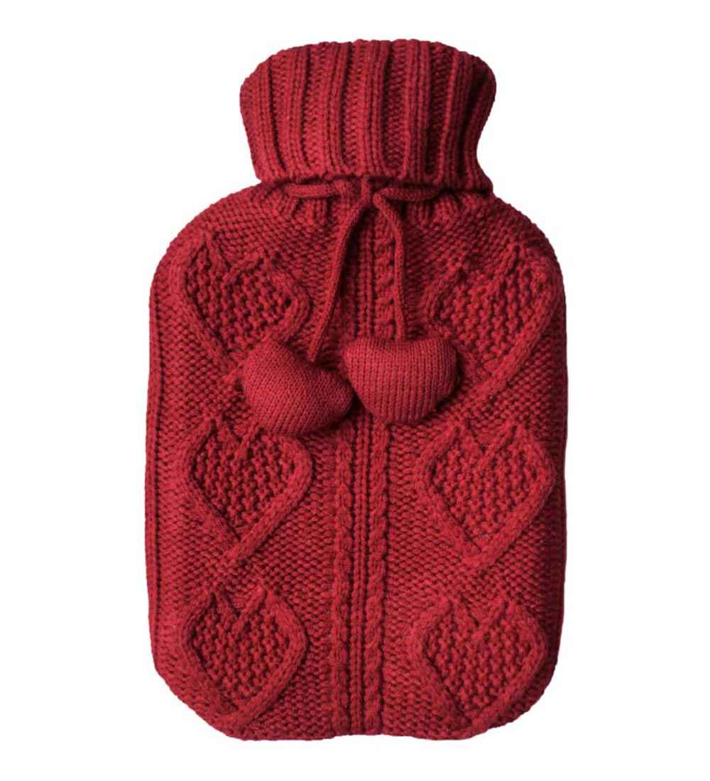 red chunky knit hot water bottle