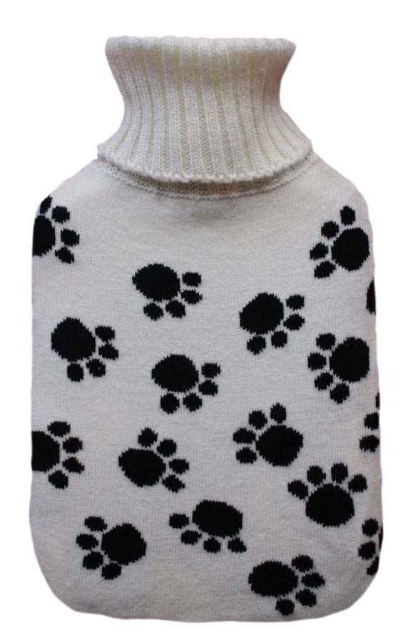 paws print knitted hot water bottle