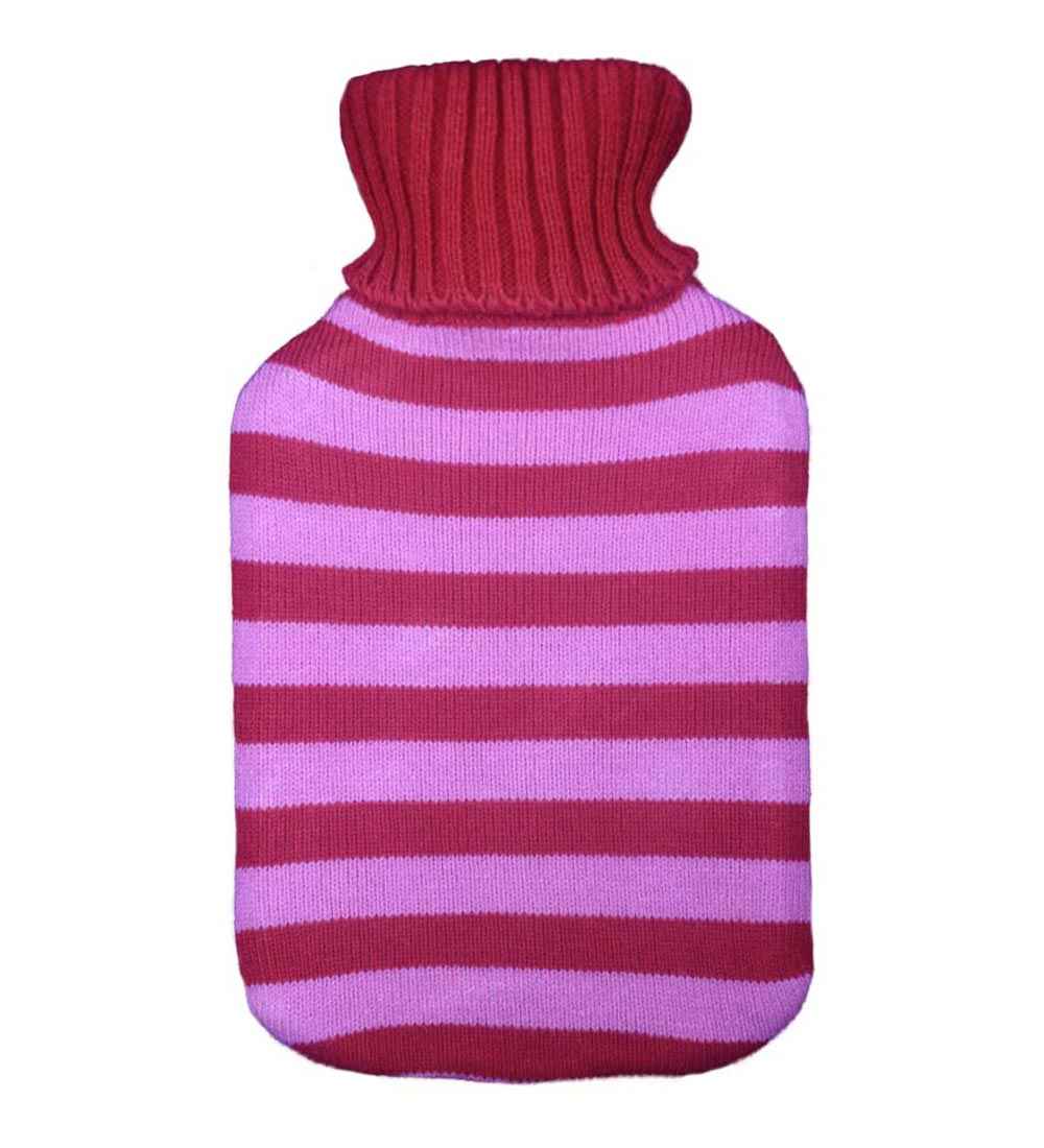 red pink stripe knitted hot water bottle