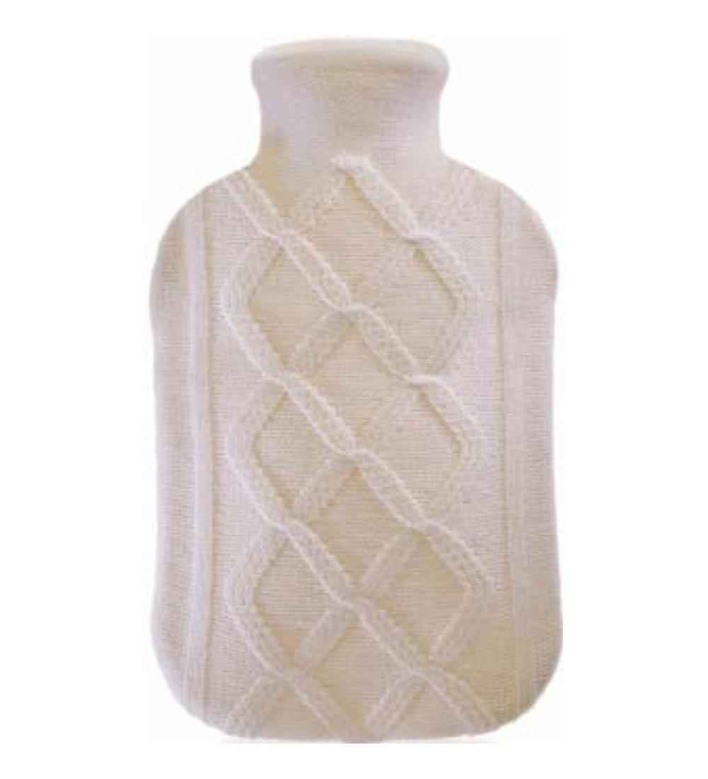 knitted hot water bottle cover cream cable