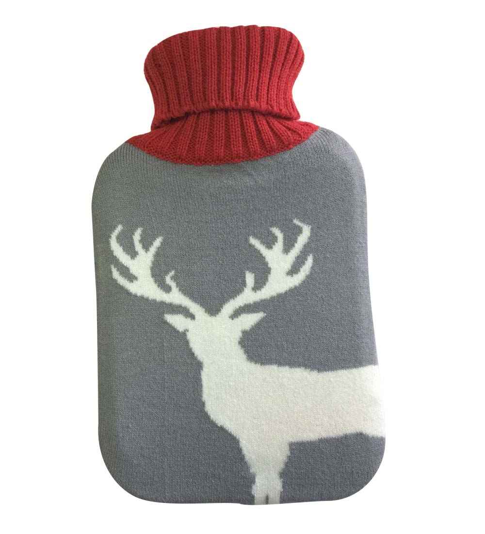 stag silhouette knitted hot water bottle