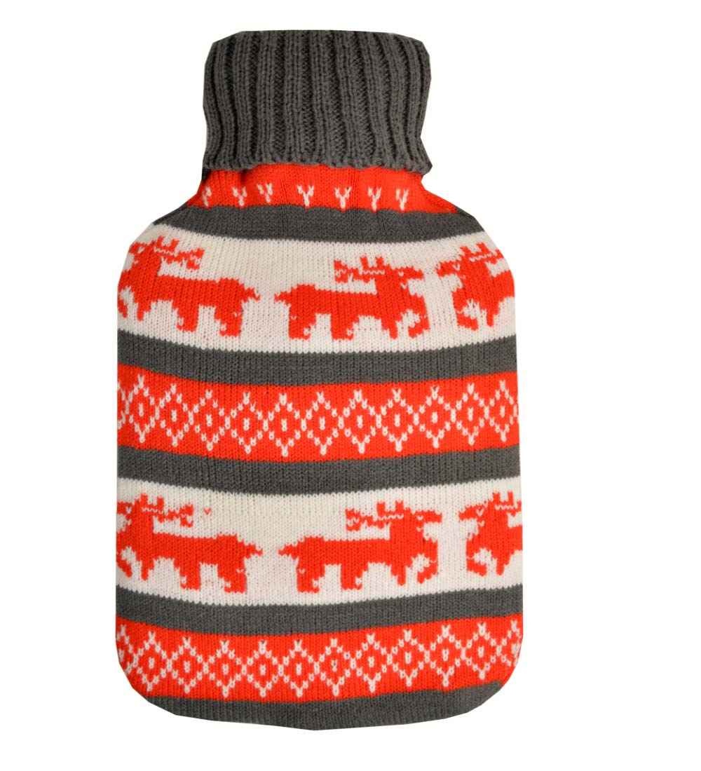 red knitted reindeer hot waterbottle