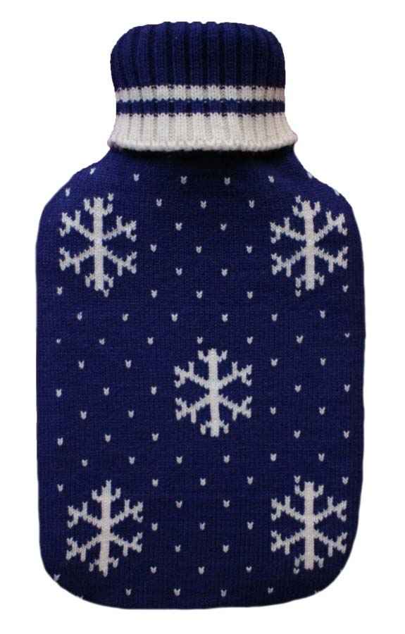 royal blue snowflake knitted hot water bottle