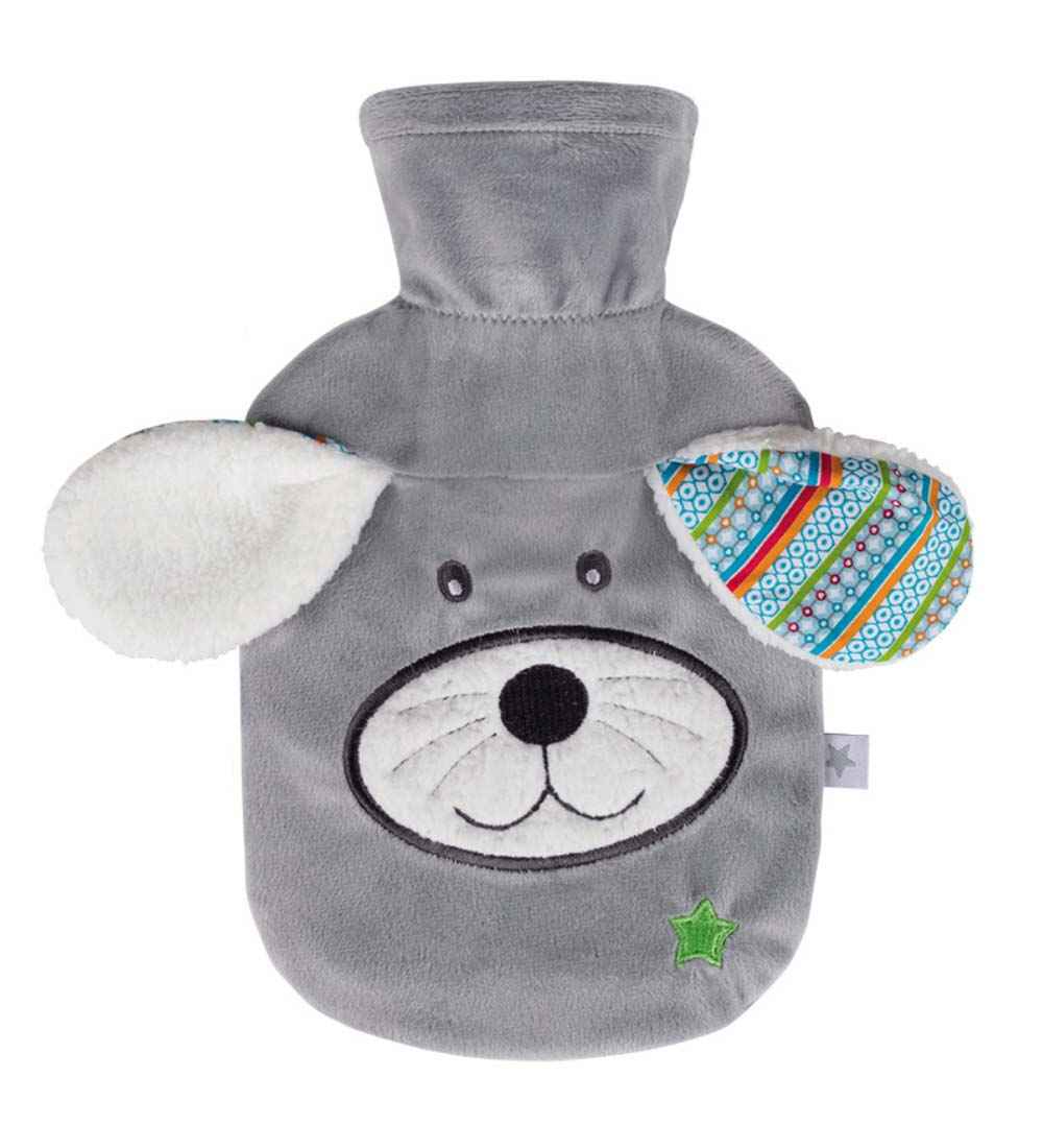 cute velour dog hot water bottle