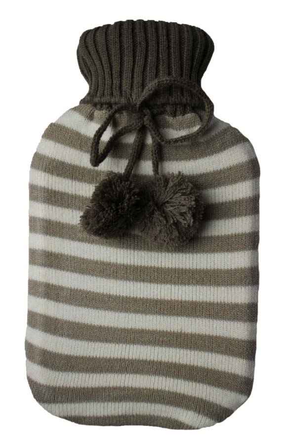 taupe stripe knitted hot water bottle