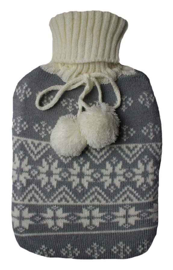 light grey snowflake knitted hot water bottle