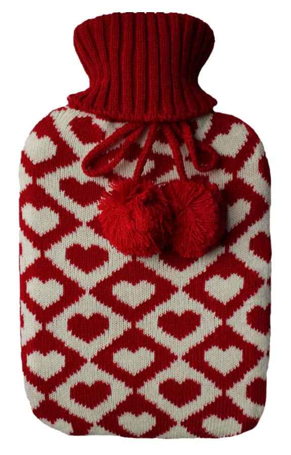 diamond heart knitted hot water bottle