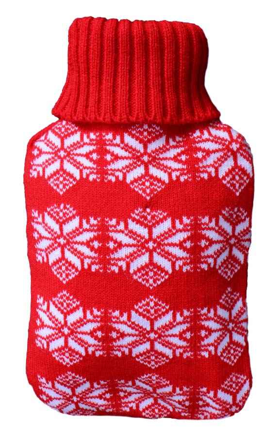 red knitted hot water bottle