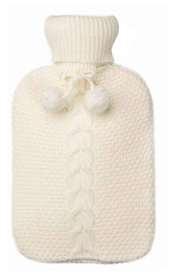 cream pompon knitted hot water bottle 