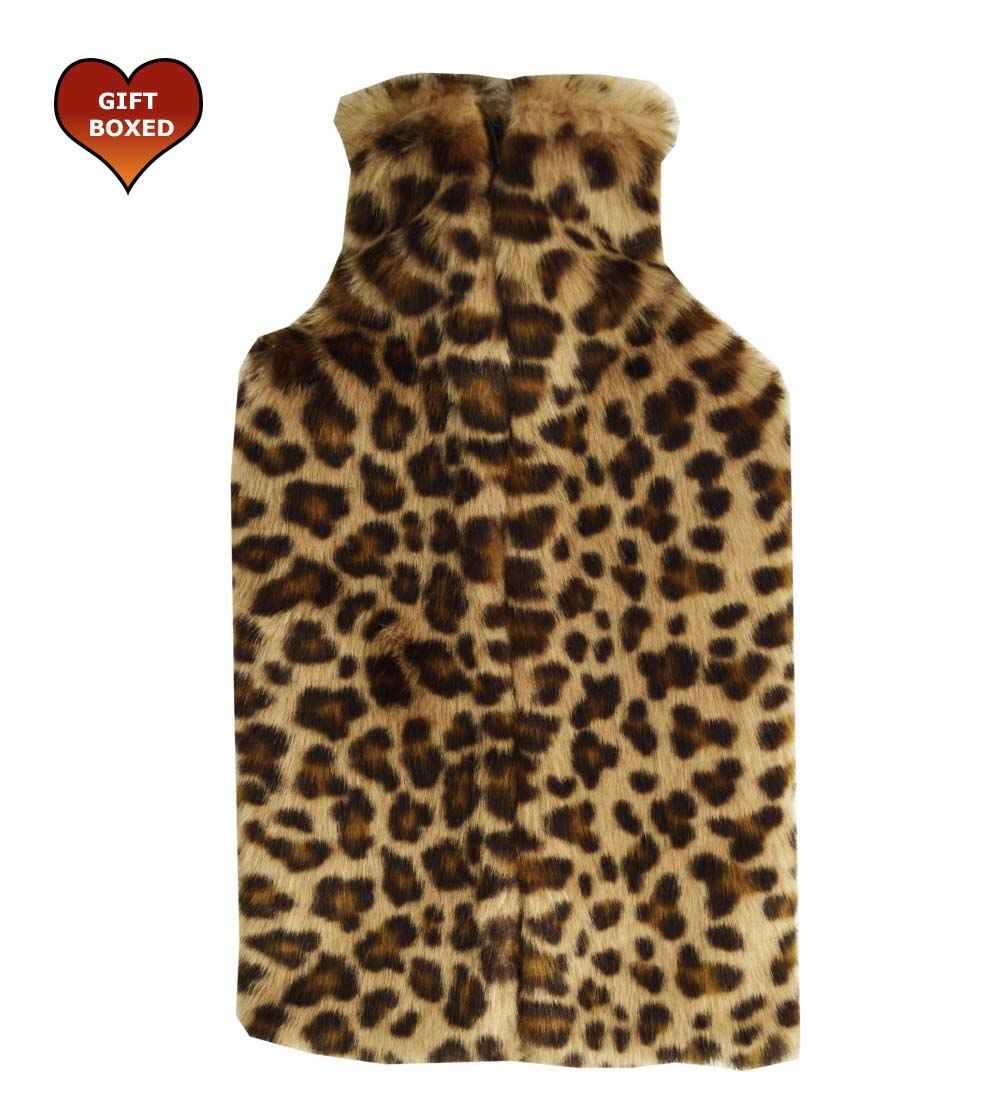 leopard faux fur rubber hot water bottle