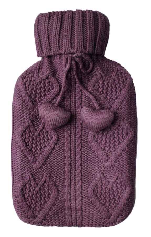 purple chunky knit hot water bottle