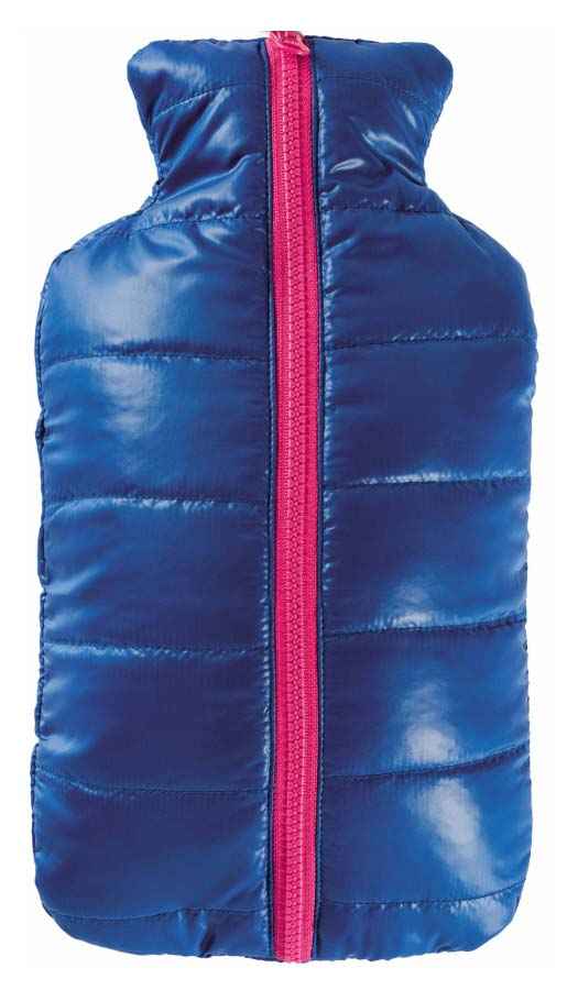 blue padded hot water bottle