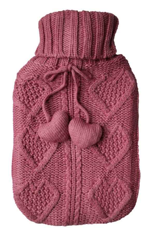 pink chunky knitted hot water bottle