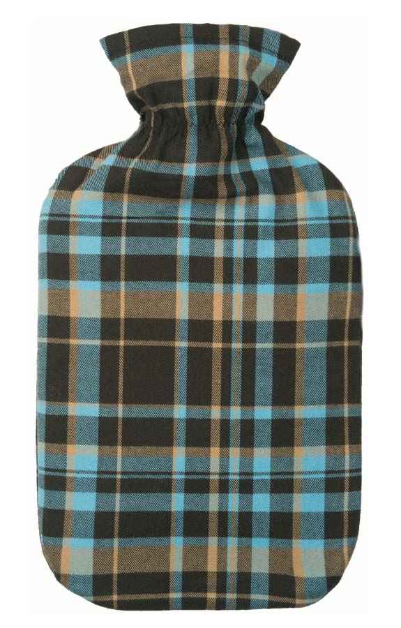 blue tartan check hot water bottle