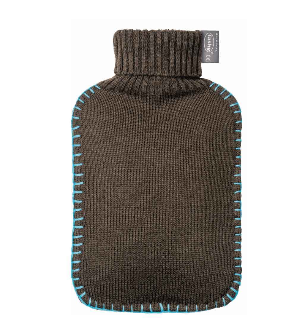 fashy brown knitted hot water bottle