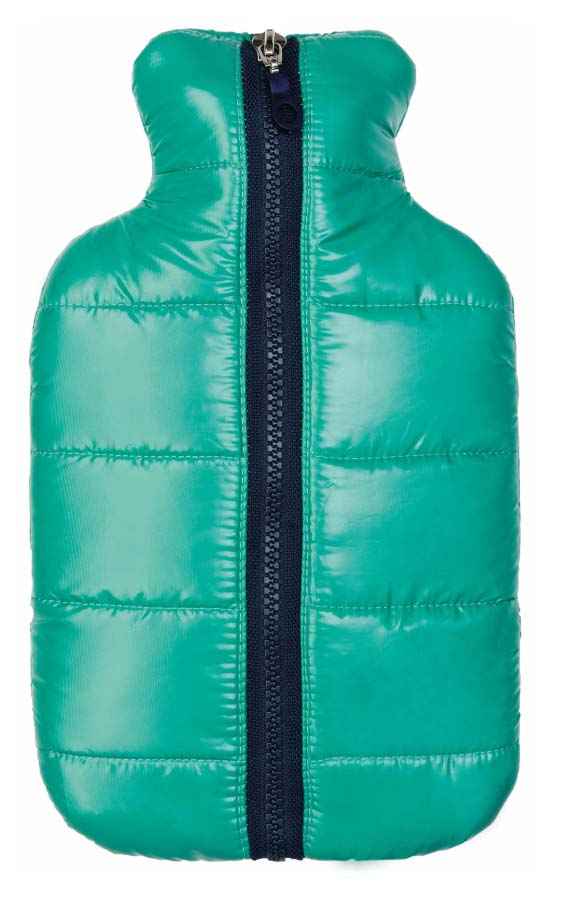 green quilted padded hot water bottle