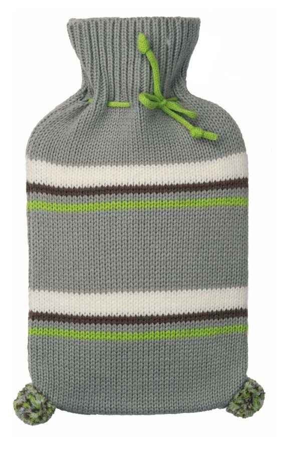 taupe pompons knitted hot water bottle