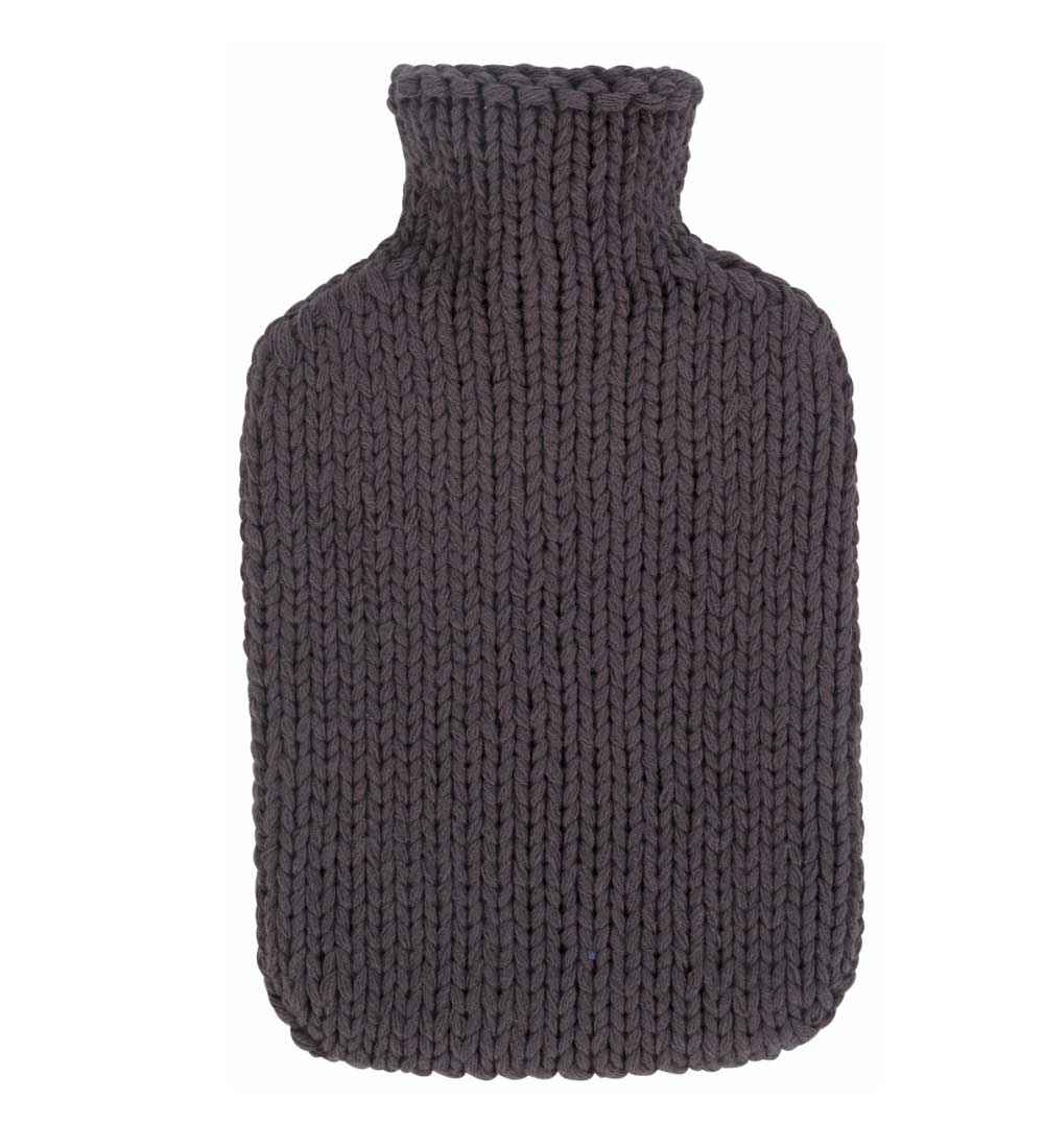 hand knitted grey hot water bottle