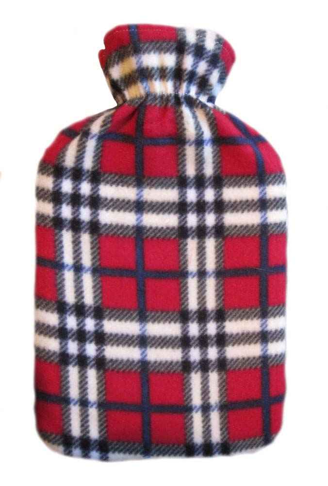 red tartan hot water bottle