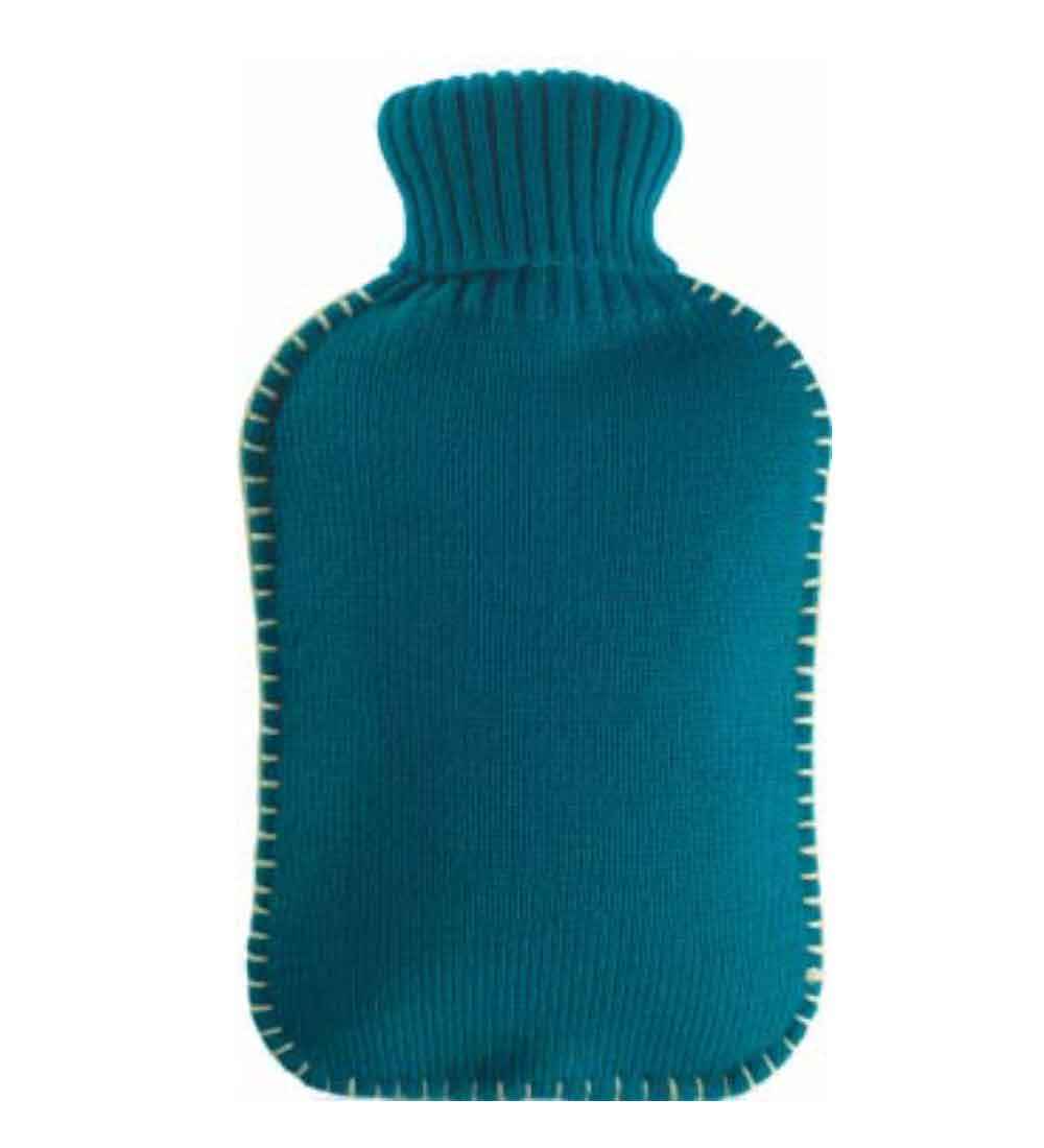 knitted turquoise hot water bottle cover 