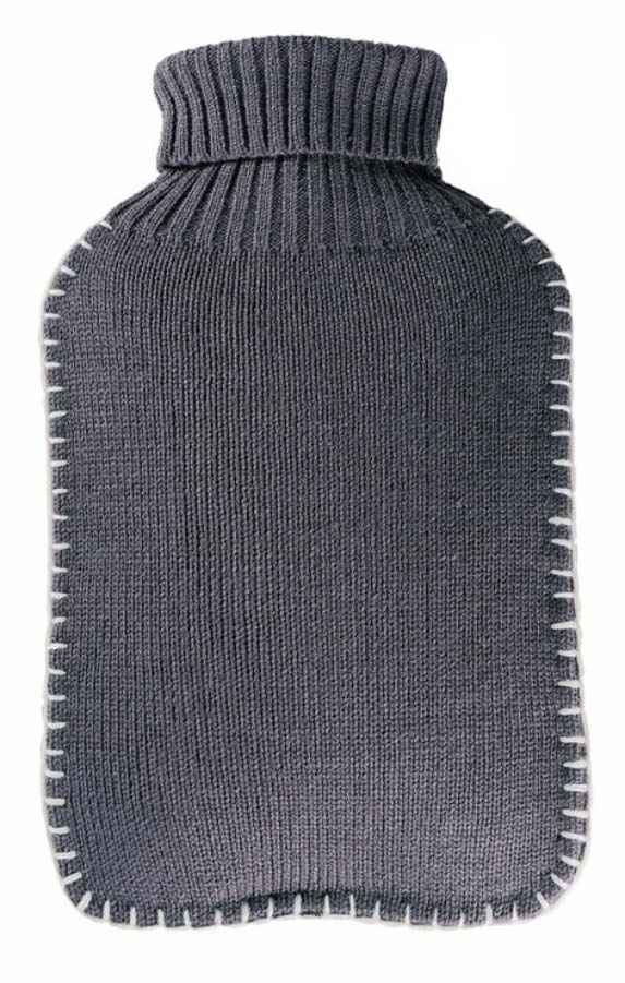 grey knitted hot water bottle cover