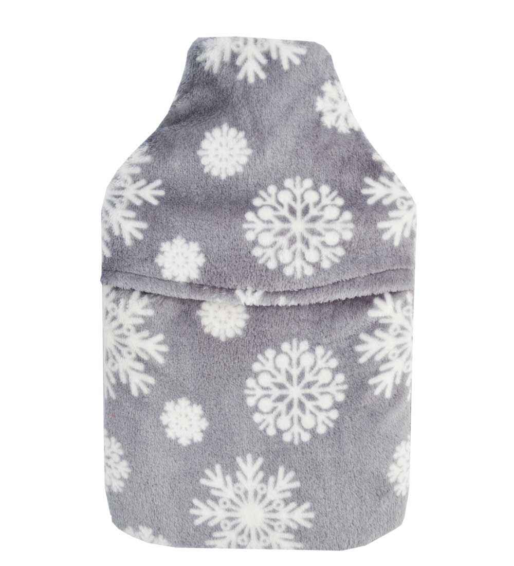 grey snowflakes hot water bottle