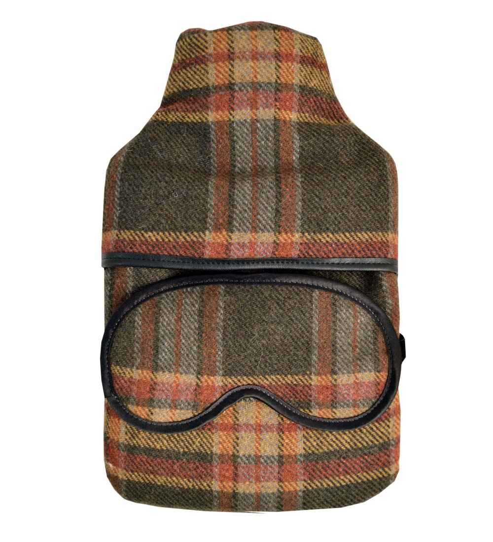 brown tan check padded hot water bottle