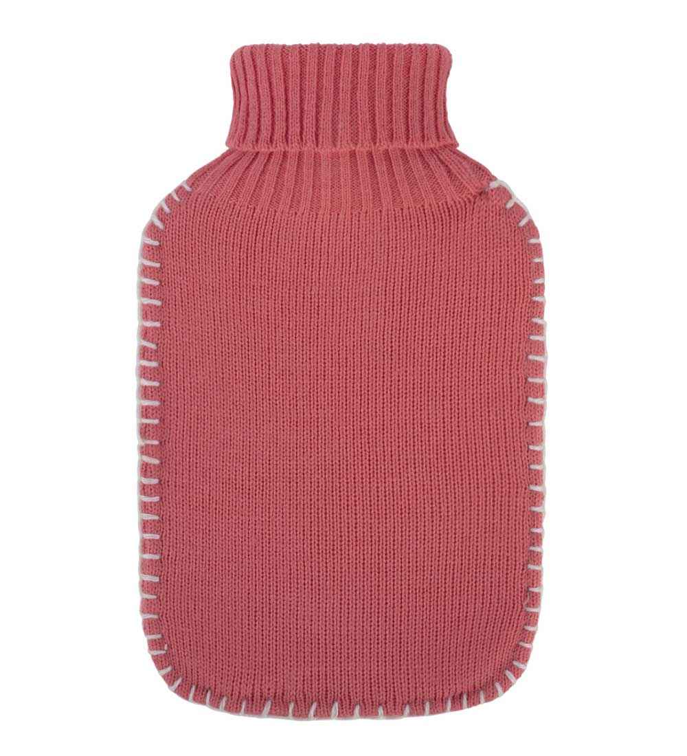 coral knitted hot water bottle