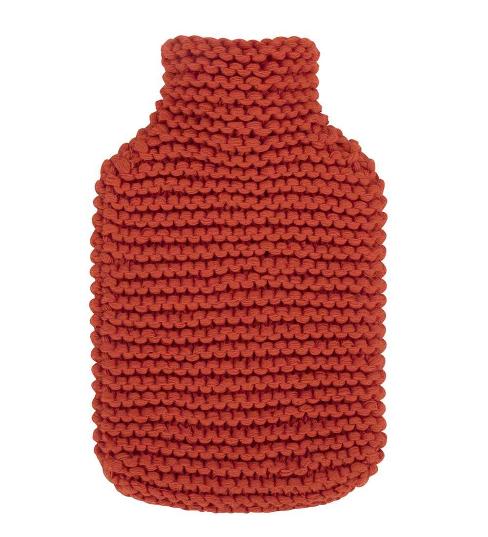 rust hand knitted hot water bottle