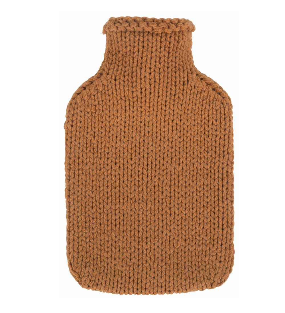 hand knitted mustard hot water bottle