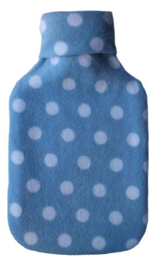 spotted blue hot water bottle