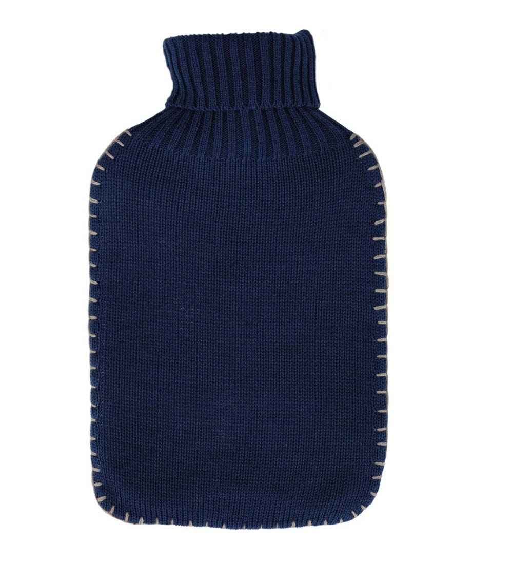 navy blue knitted hot water bottle