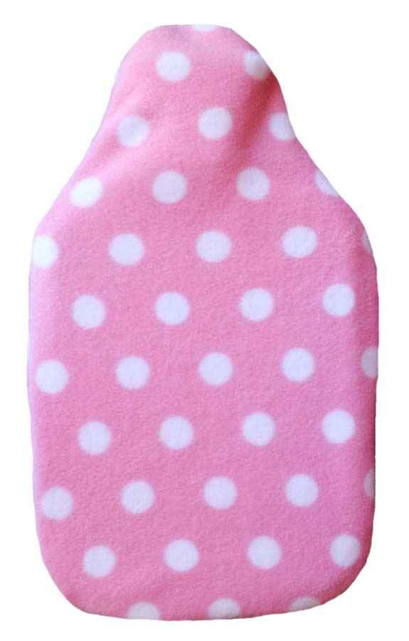 pink polka fleece hot water bottle