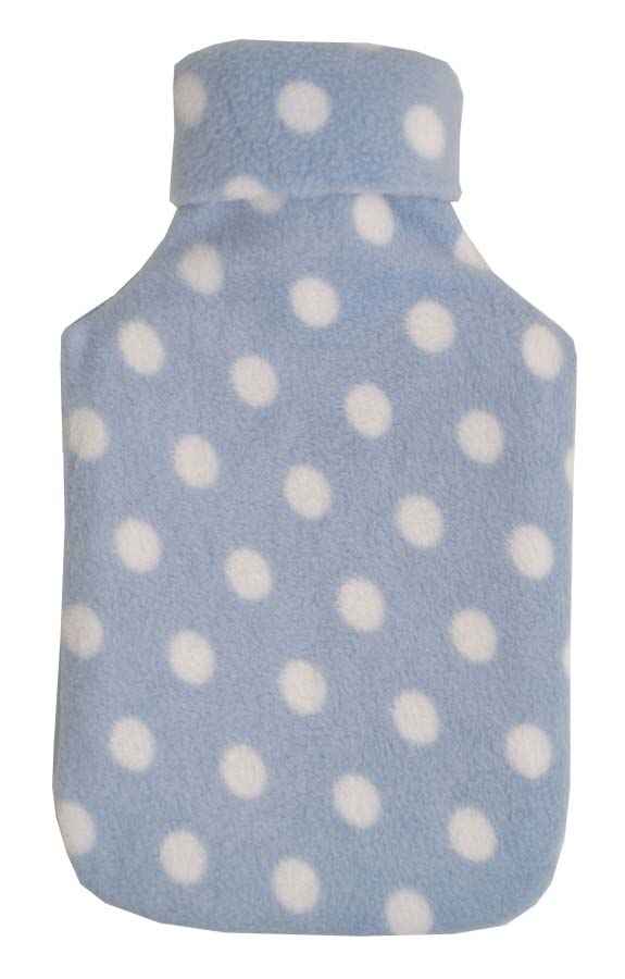 spotted blue fleece hot water bottle cover