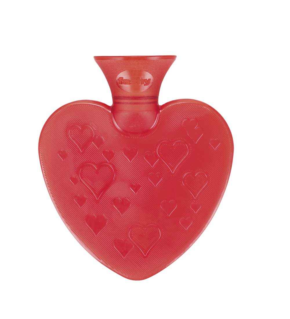 red heart shaped hot water bottle