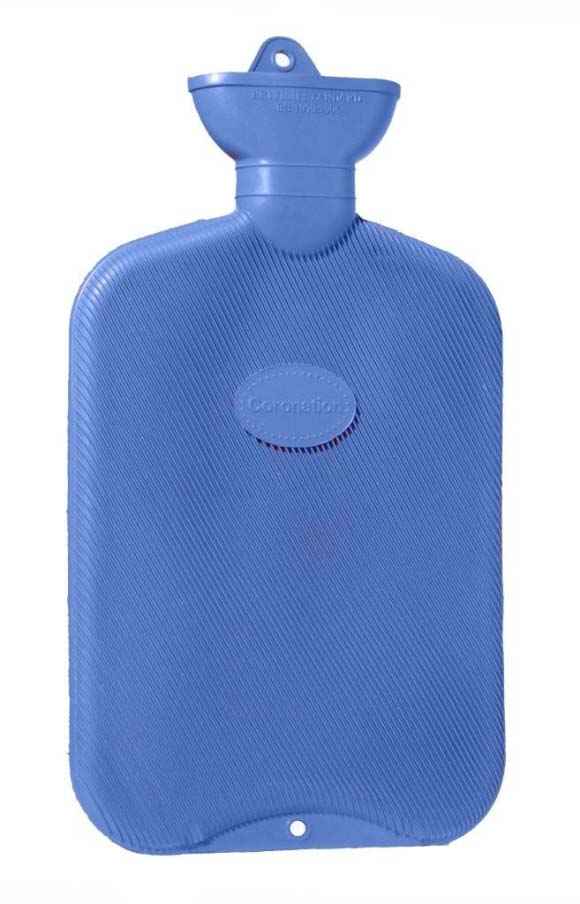 blue single ribbed rubber hot water bottle