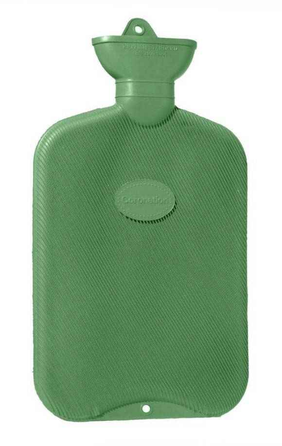 green single ribbed rubber hot water bottle