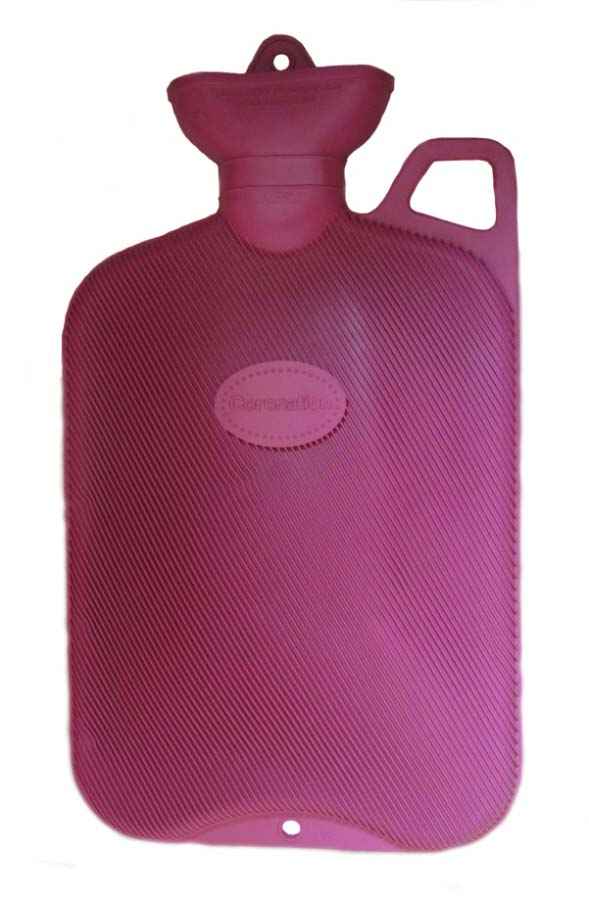 pink rubber hot water bottle with handle